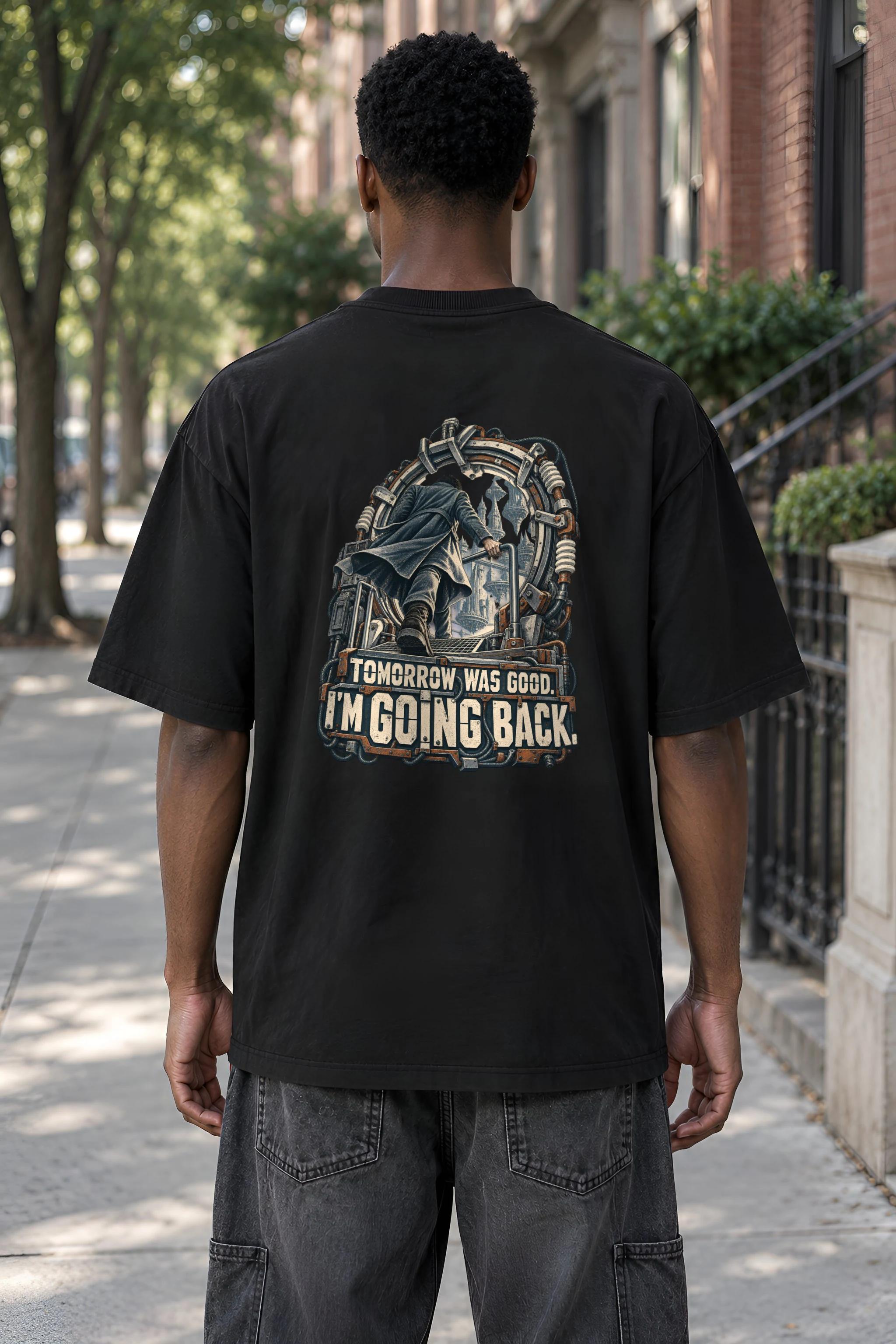 "Tomorrow Was Good, I'm Going Back" Men's Oversized Heavyweight Crewneck T-Shirt