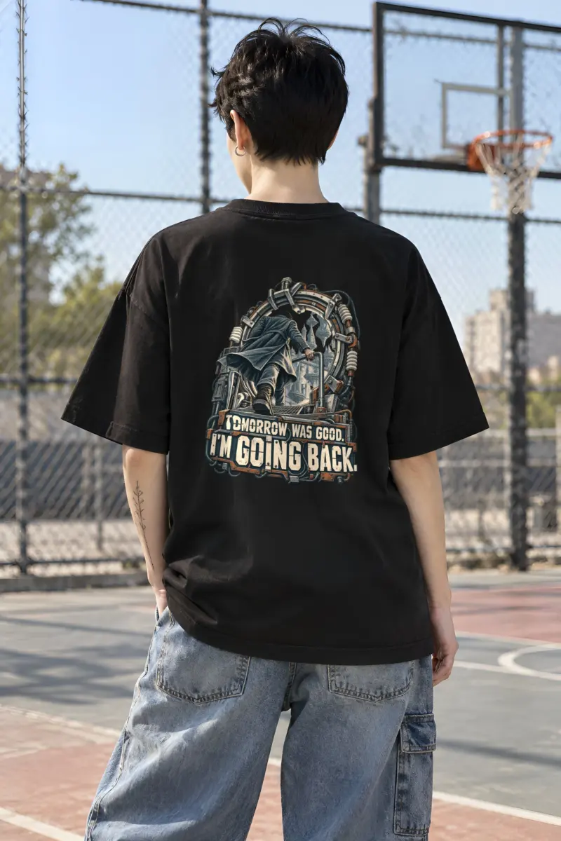 "Tomorrow Was Good, I'm Going Back" Unisex Oversized Heavyweight Crewneck T-Shirt