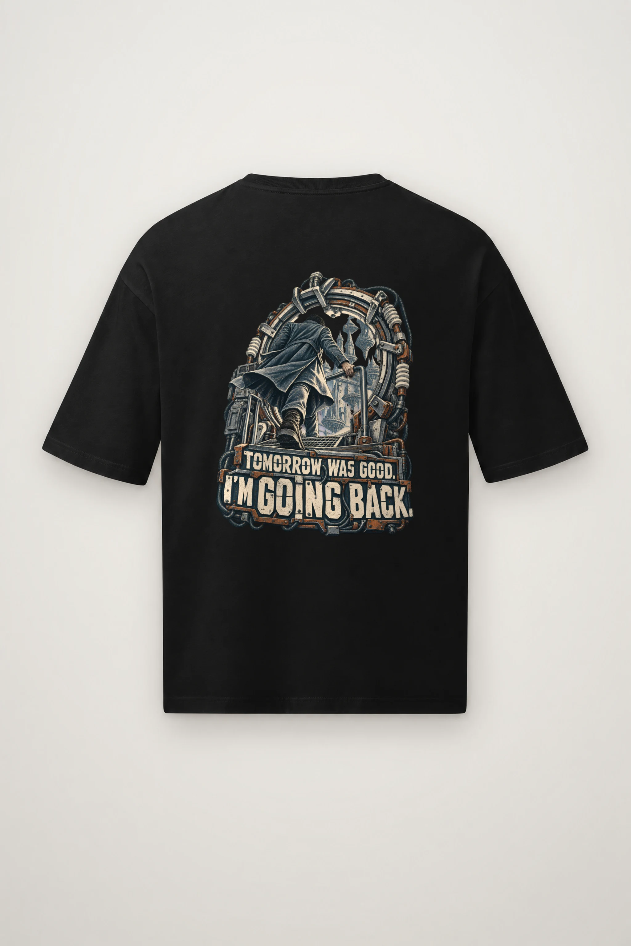 "Tomorrow Was Good, I'm Going Back" Men's Oversized Heavyweight Crewneck T-Shirt
