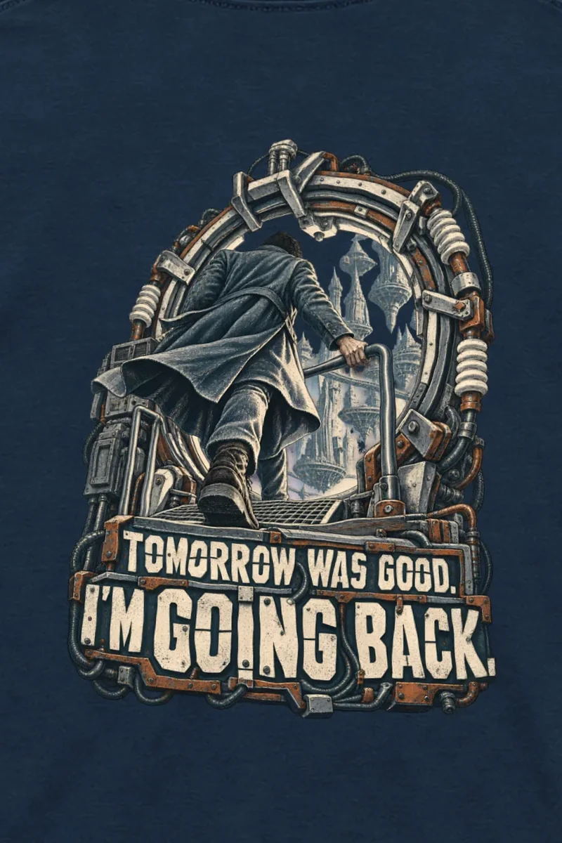 "Tomorrow Was Good, I’m Going Back" Unisex Longsleeve T-shirt - the graphic up close