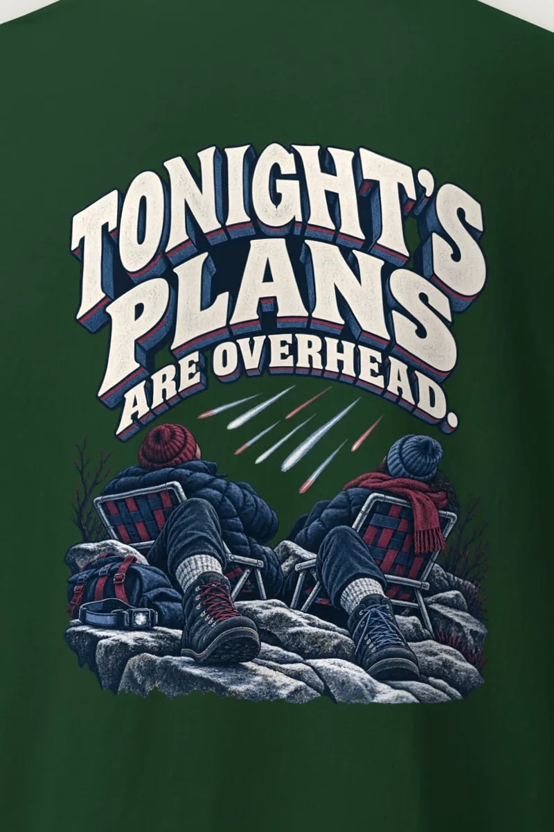 "Tonight’s Plans Are Overhead" Heavyweight Unisex Crewneck T-shirt - the graphic up close