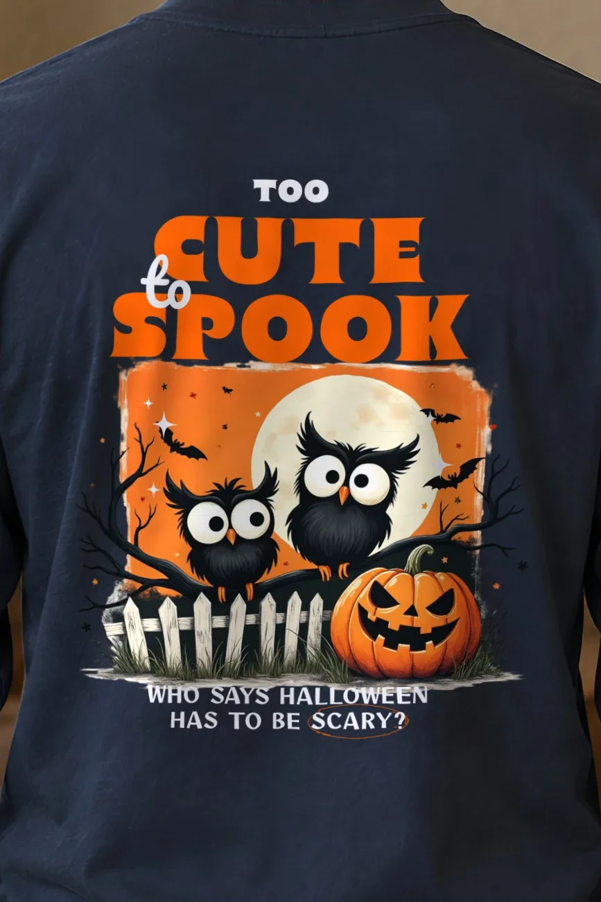 "Too Cute To Spook" Unisex Longsleeve T-shirt - the graphic up close