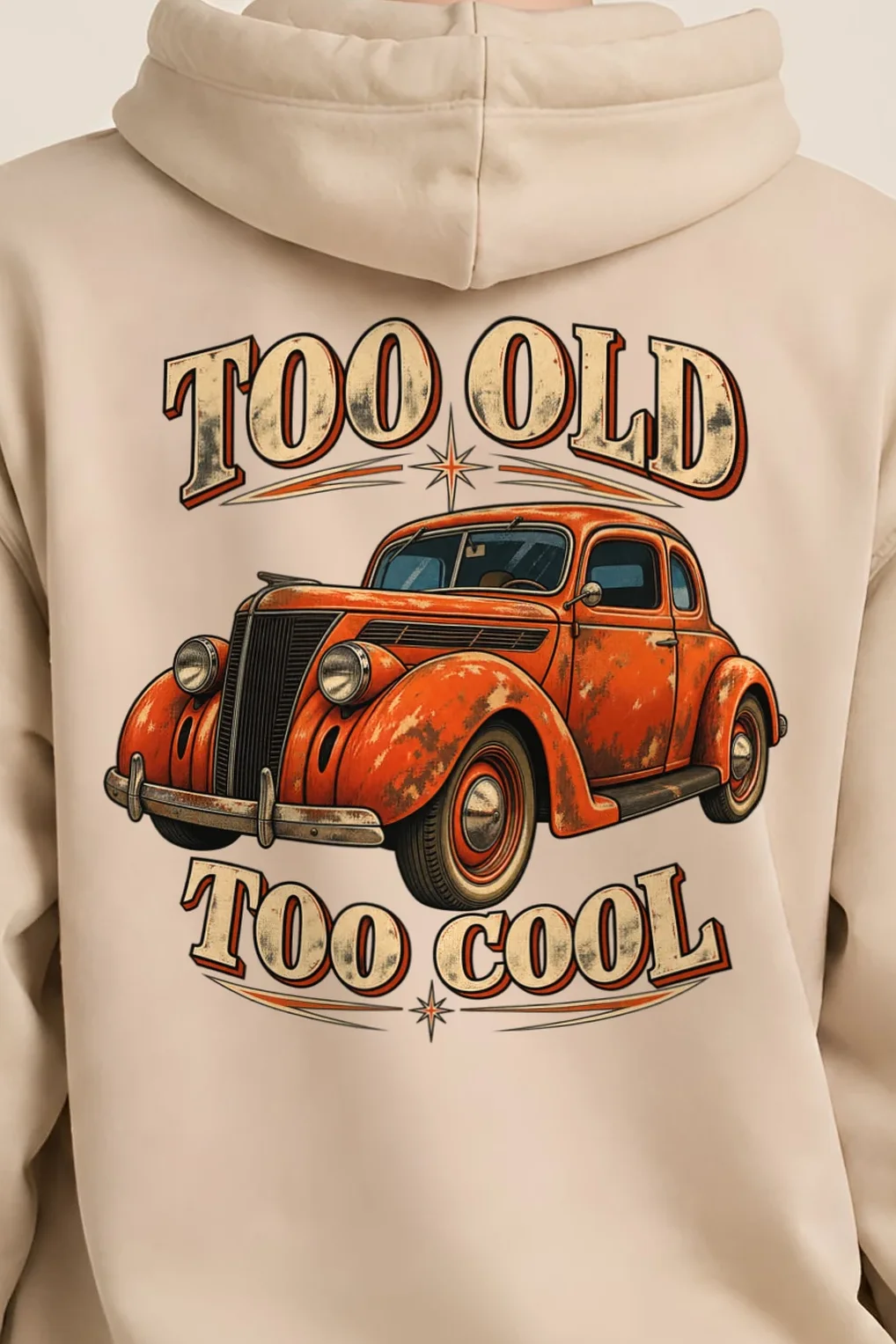 "Too Old Too Cool" 1 Pullover Hoodie - the graphic up close