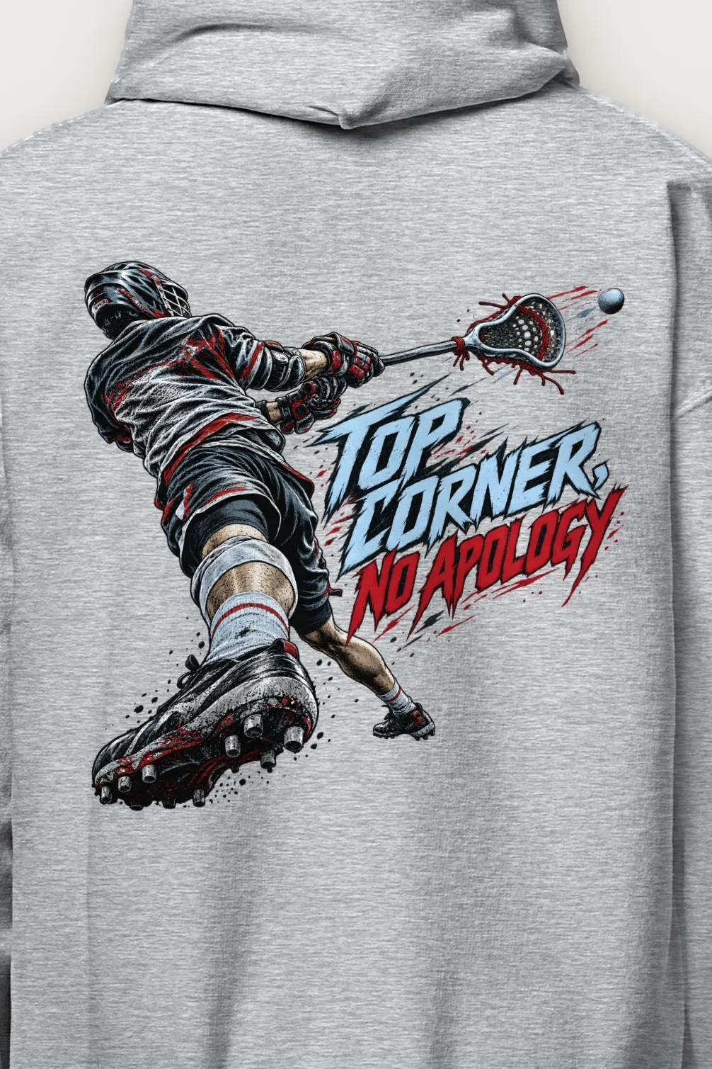 "Top Corner, No Apology" Heavy Blend Unisex Pullover Hoodie - the graphic up close