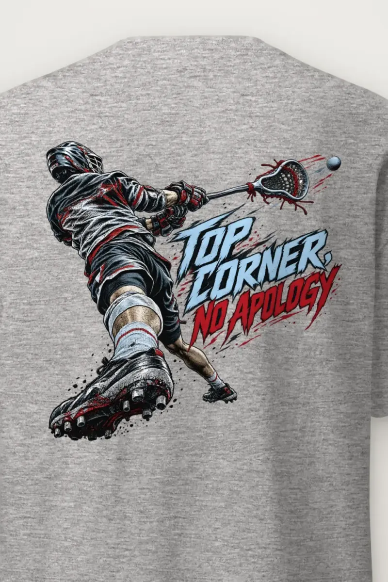 "Top Corner, No Apology" Heavyweight Unisex Crewneck T-shirt - the graphic up close