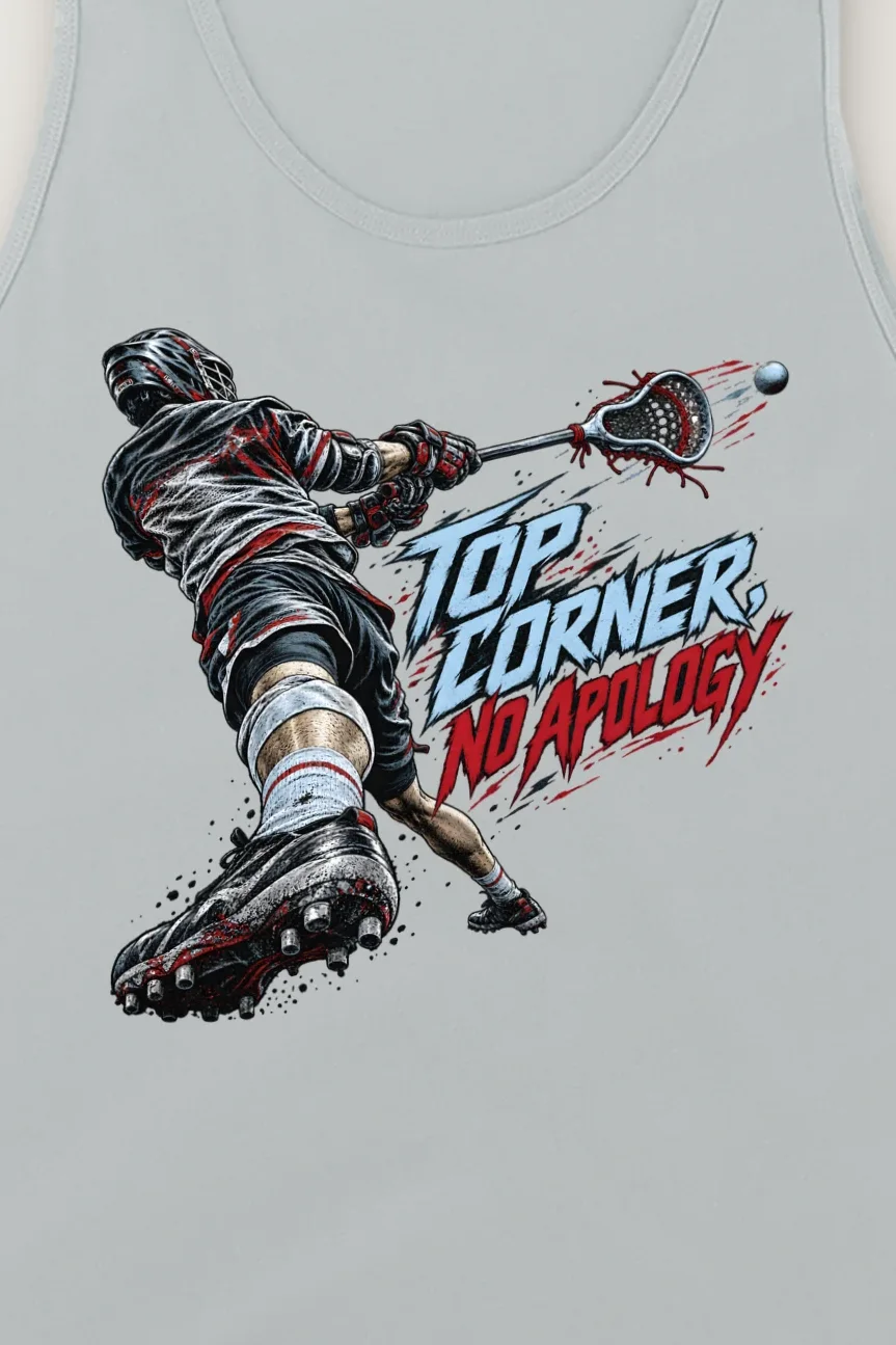 "Top Corner, No Apology" Unisex Jersey Tank - the graphic up close