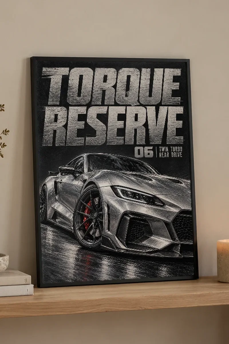 "Torque Reserve" Premium Wooden Framed Poster - the graphic up close