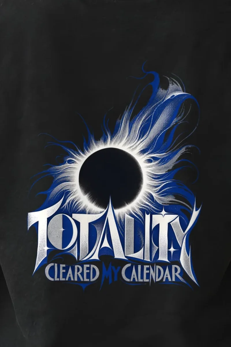 "Totality Cleared My Calendar" Heavyweight Unisex Crewneck T-shirt - the graphic up close