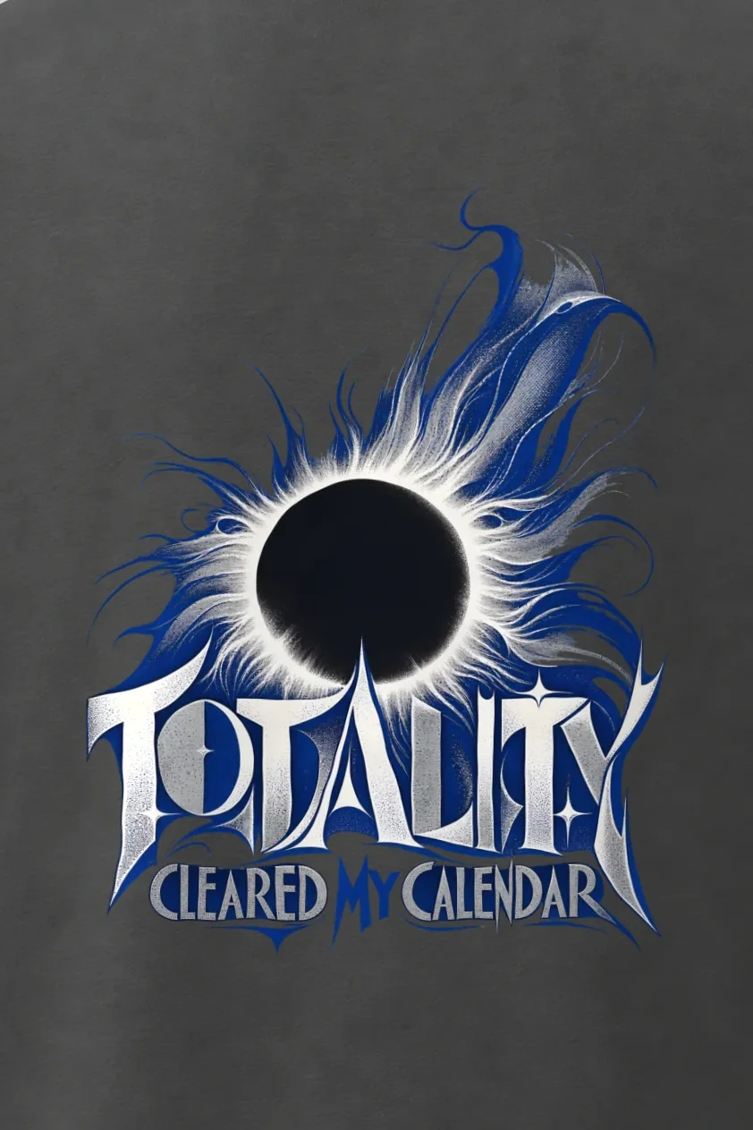 "Totality Cleared My Calendar" Men’s Oversized Heavyweight Crewneck T-Shirt - the graphic up close