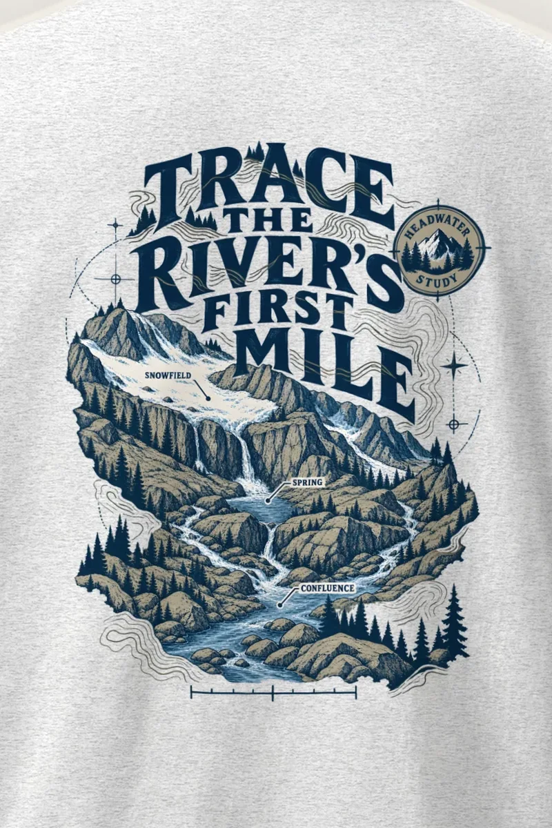 "Trace the River’s First Mile" Heavyweight Unisex Crewneck T-shirt - the graphic up close