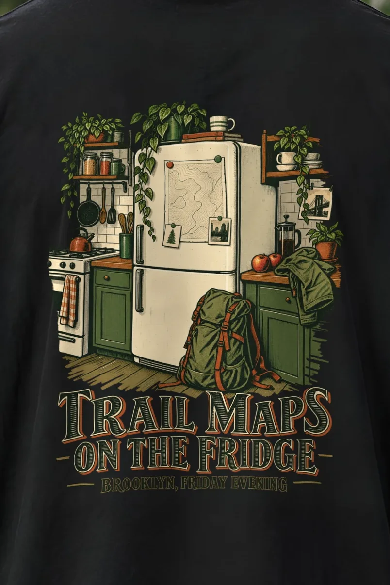 "Trail Maps on the Fridge" Men’s Oversized Heavyweight Crewneck T-Shirt - the graphic up close