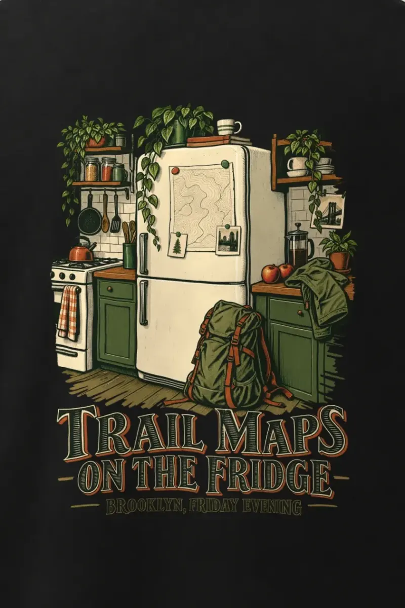 "Trail Maps on the Fridge" Men’s Oversized Heavyweight Crewneck T-Shirt - the graphic up close