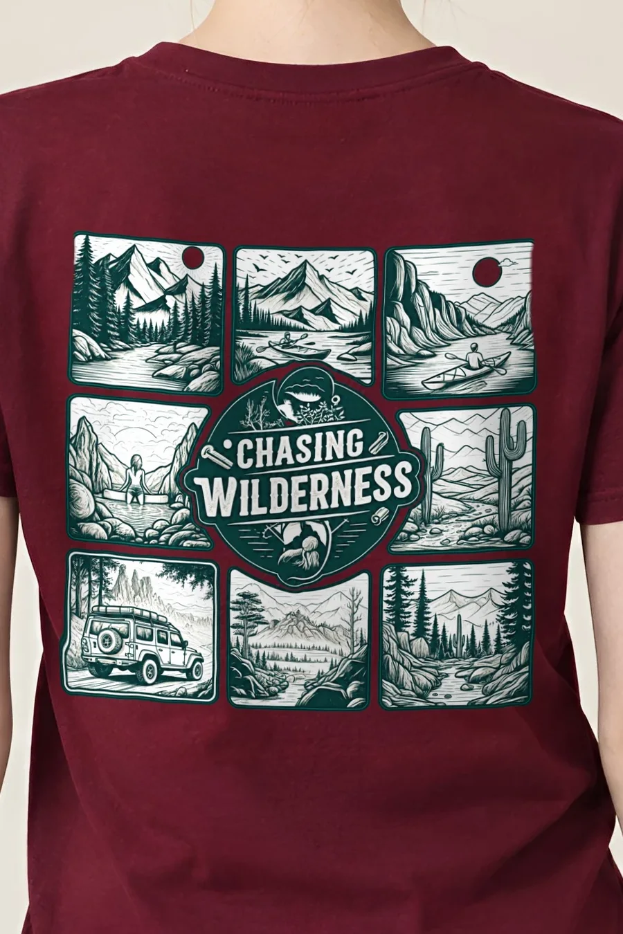 "Trailbound Heritage" Heavyweight Unisex Crewneck T-shirt - the graphic up close