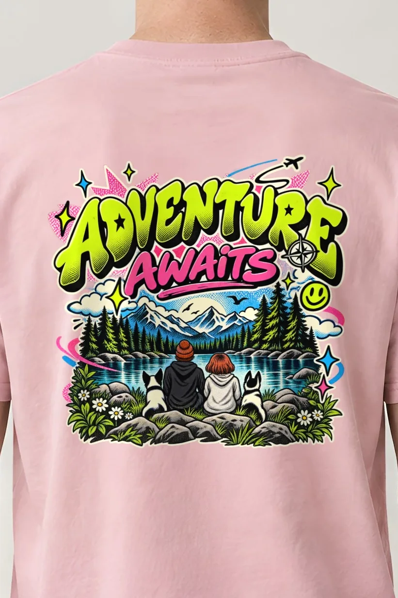 "Trailside Outlook" Heavyweight Unisex Crewneck T-shirt - the graphic up close
