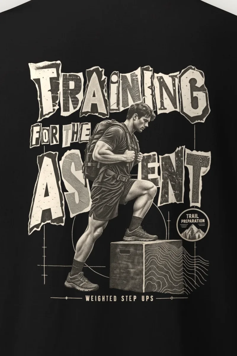 "Training for the Ascent" Heavyweight Unisex Crewneck T-shirt - the graphic up close