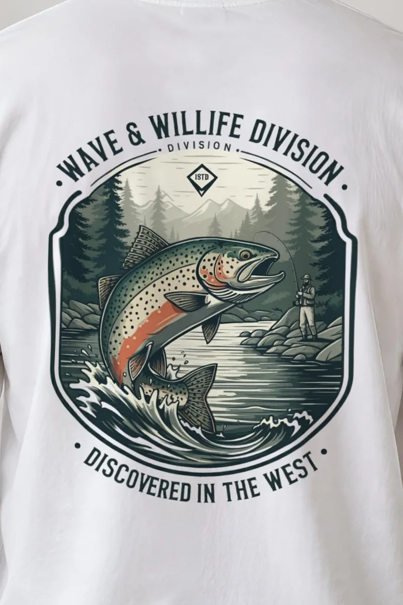 "Trout Angler Mountain" Unisex Longsleeve T-shirt - the graphic up close