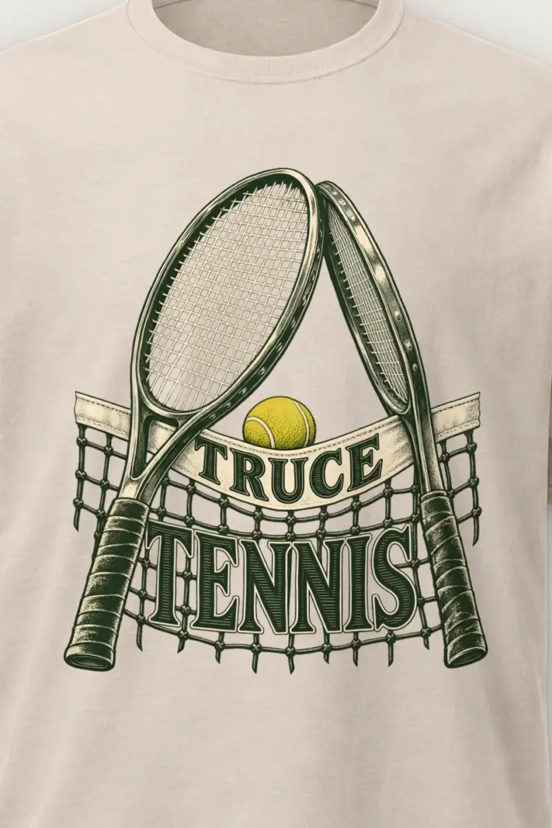 "Truce Tennis" Heavyweight Unisex Crewneck T-shirt - the graphic up close