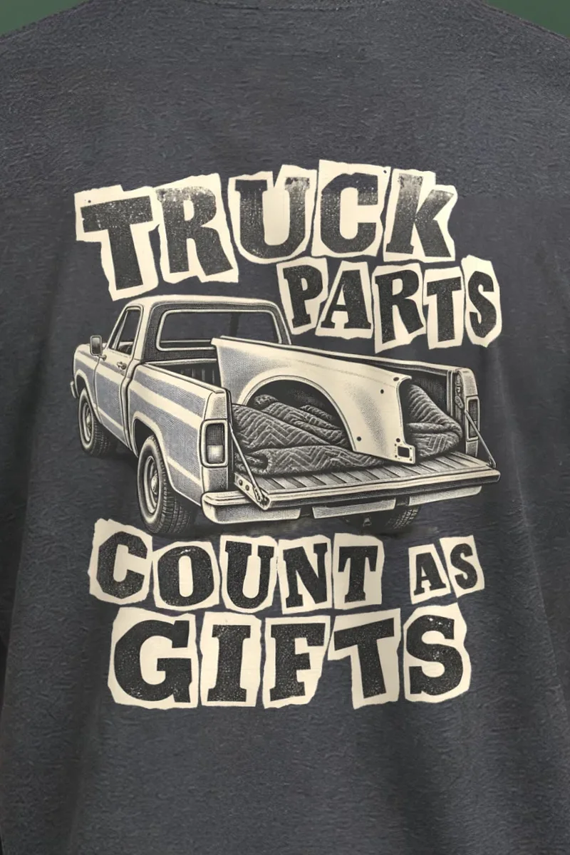 "Truck Parts Count As Gifts" Heavyweight Unisex Crewneck T-shirt - the graphic up close