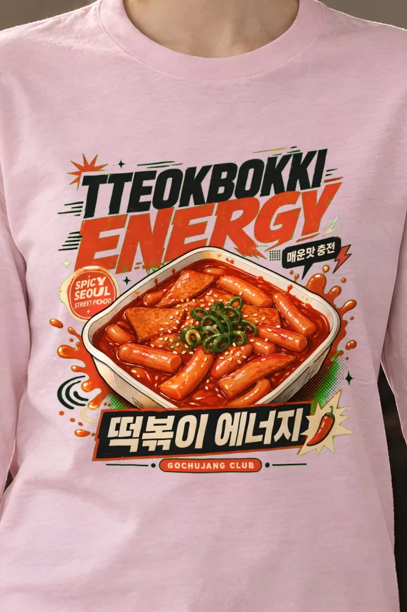 "Tteokbokki Energy" Unisex Longsleeve T-shirt - the graphic up close