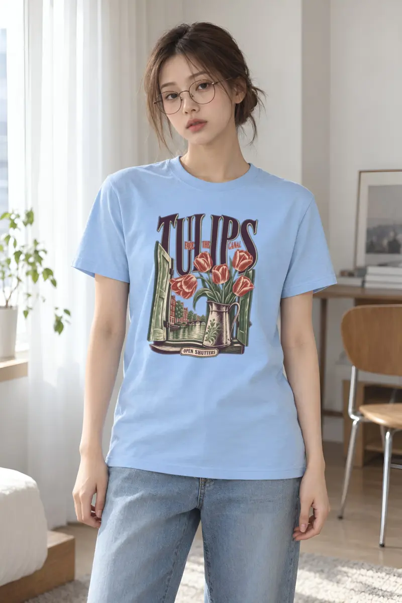 "Tulips Face the Canal" Heavyweight Unisex Crewneck T-shirt