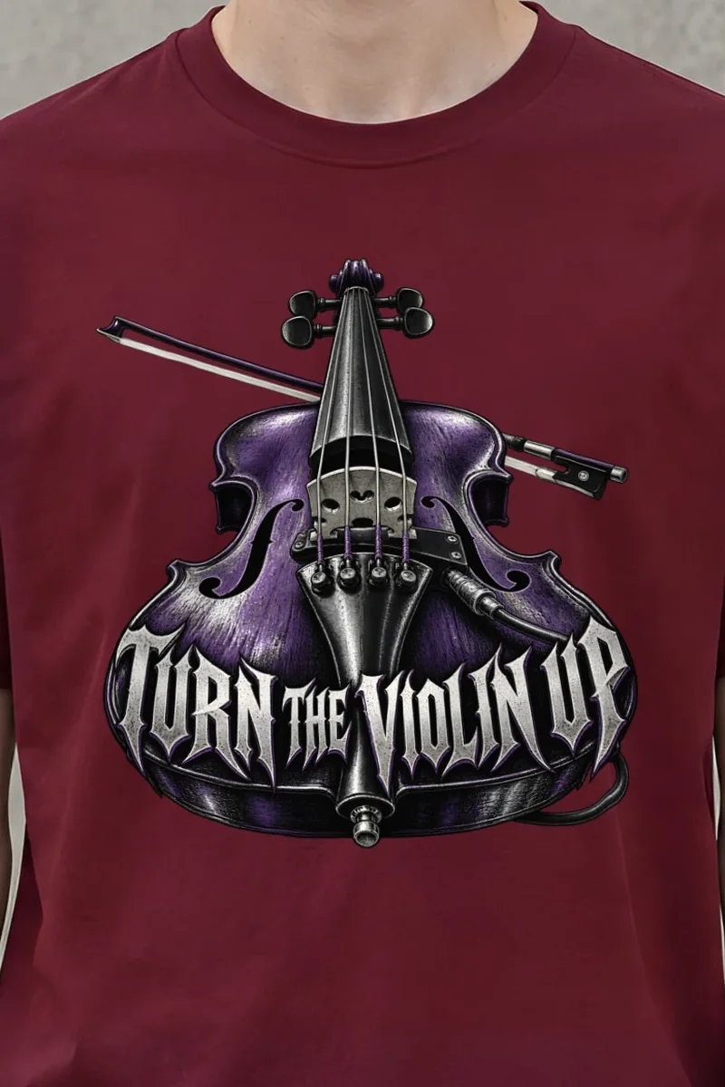 "Turn the Violin Up" Heavyweight Unisex Crewneck T-shirt - the graphic up close