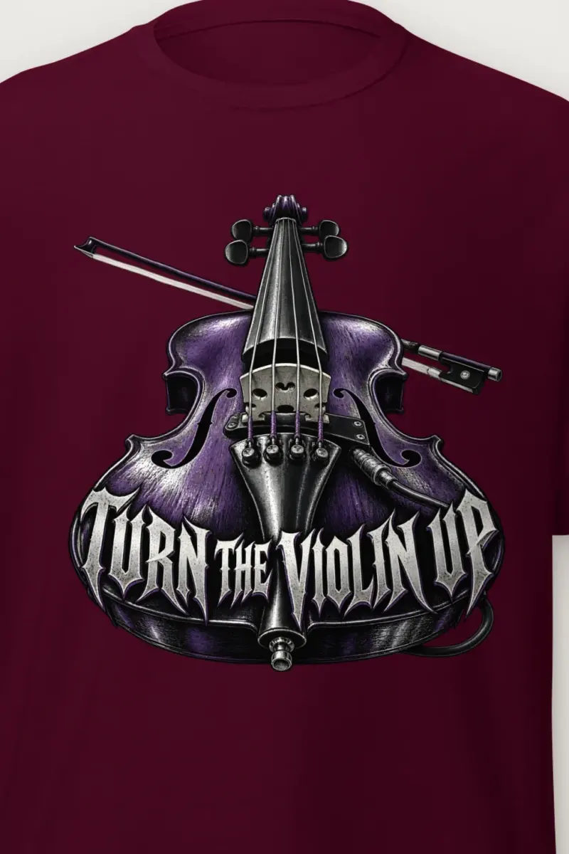 "Turn the Violin Up" Heavyweight Unisex Crewneck T-shirt - the graphic up close
