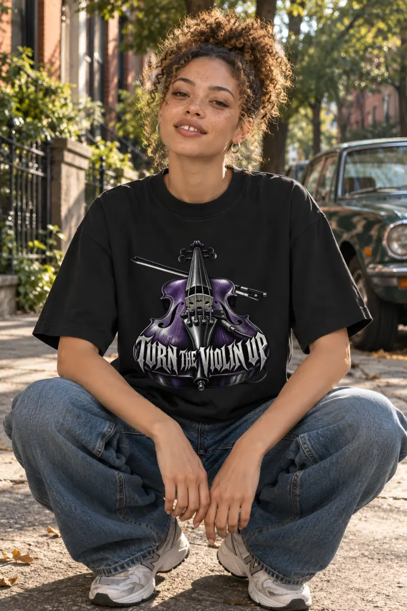 "Turn the Violin Up" Unisex Oversized Heavyweight Crewneck T-Shirt
