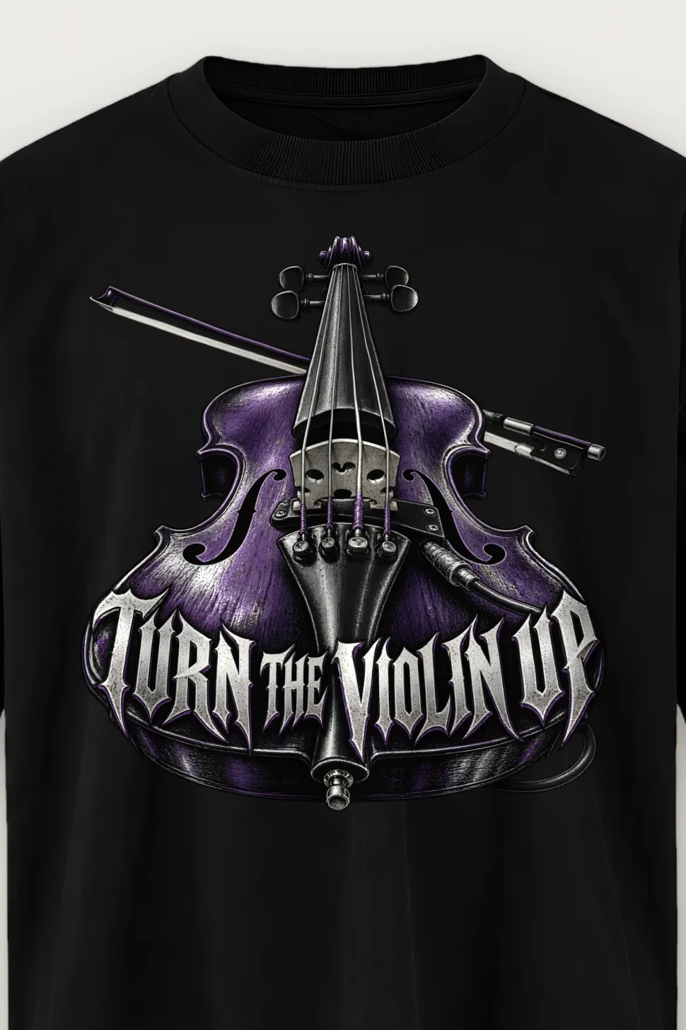 "Turn the Violin Up" Men’s Oversized Heavyweight Crewneck T-Shirt - the graphic up close