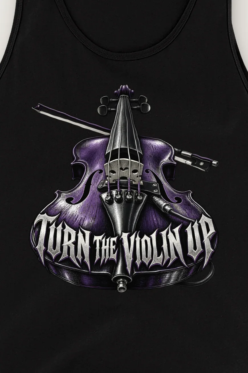 "Turn the Violin Up" Unisex Jersey Tank - the graphic up close
