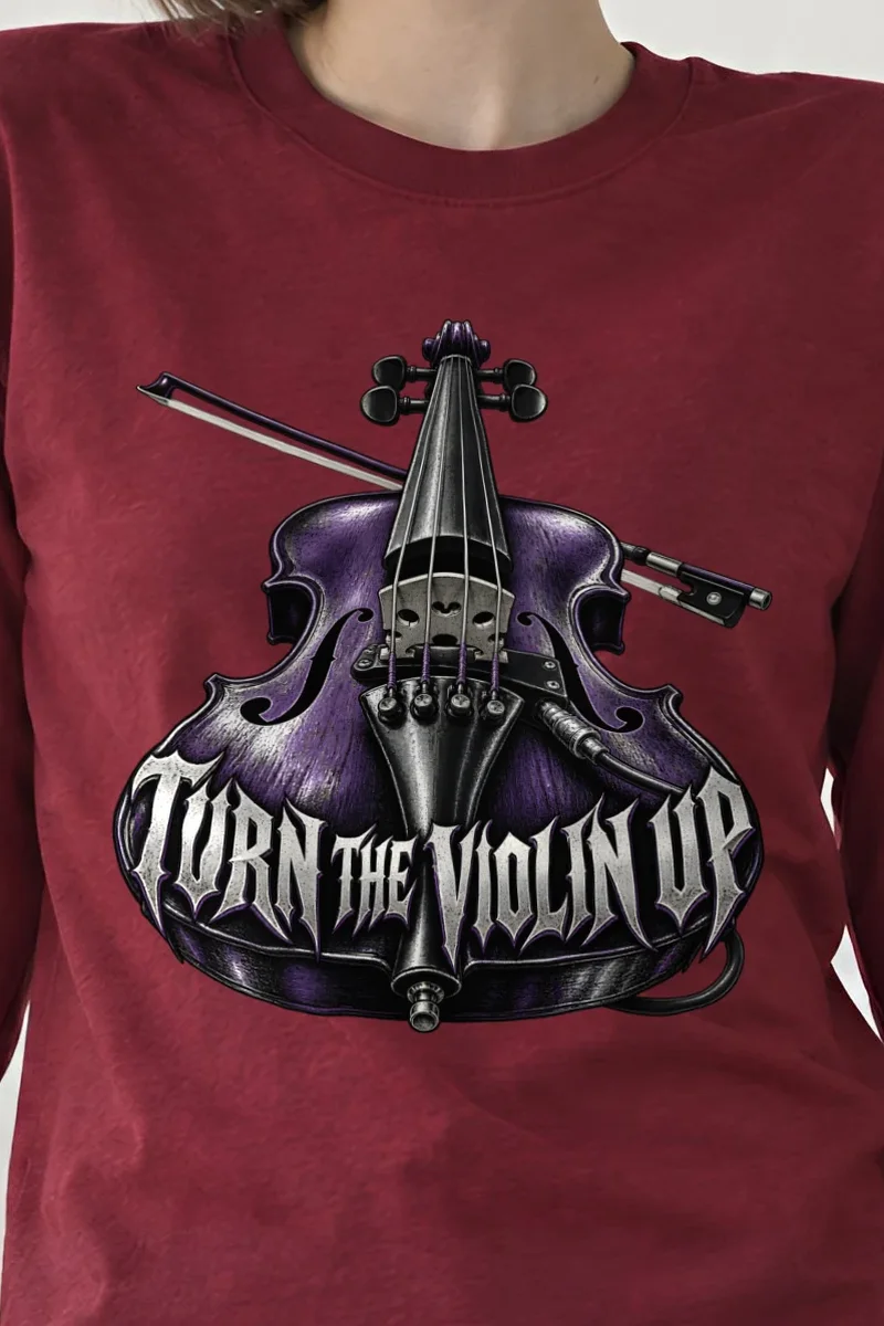"Turn the Violin Up" Unisex Longsleeve T-shirt - the graphic up close