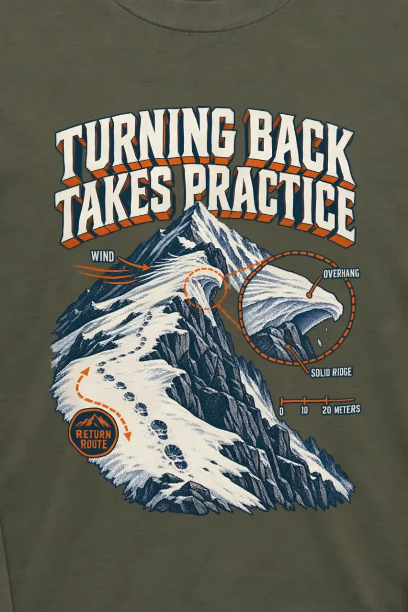 "Turning Back Takes Practice" Unisex Longsleeve T-shirt - the graphic up close