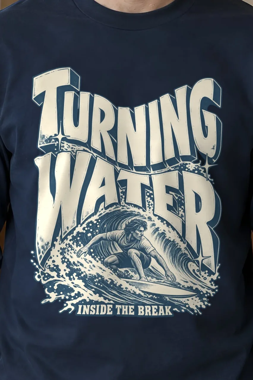 "Turning Water Inside The Break" Unisex Longsleeve T-shirt - the graphic up close
