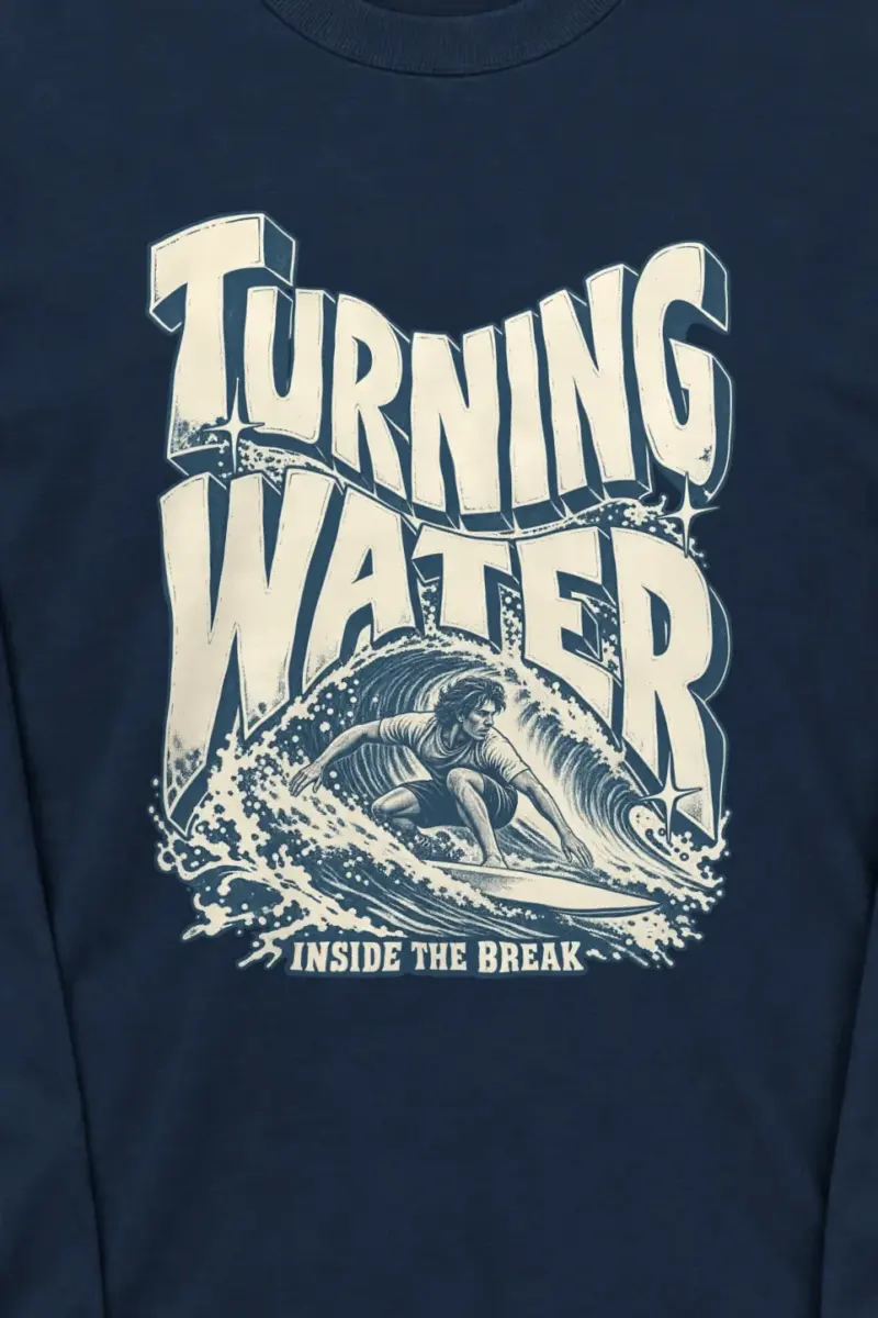 "Turning Water Inside The Break" Unisex Longsleeve T-shirt - the graphic up close