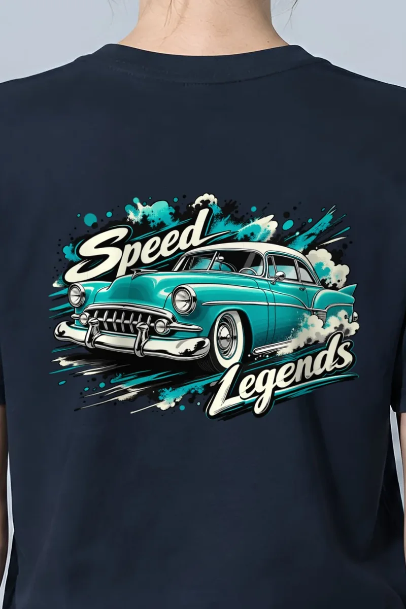 "Turquoise Roadster Rush" Heavyweight Unisex Crewneck T-shirt - the graphic up close