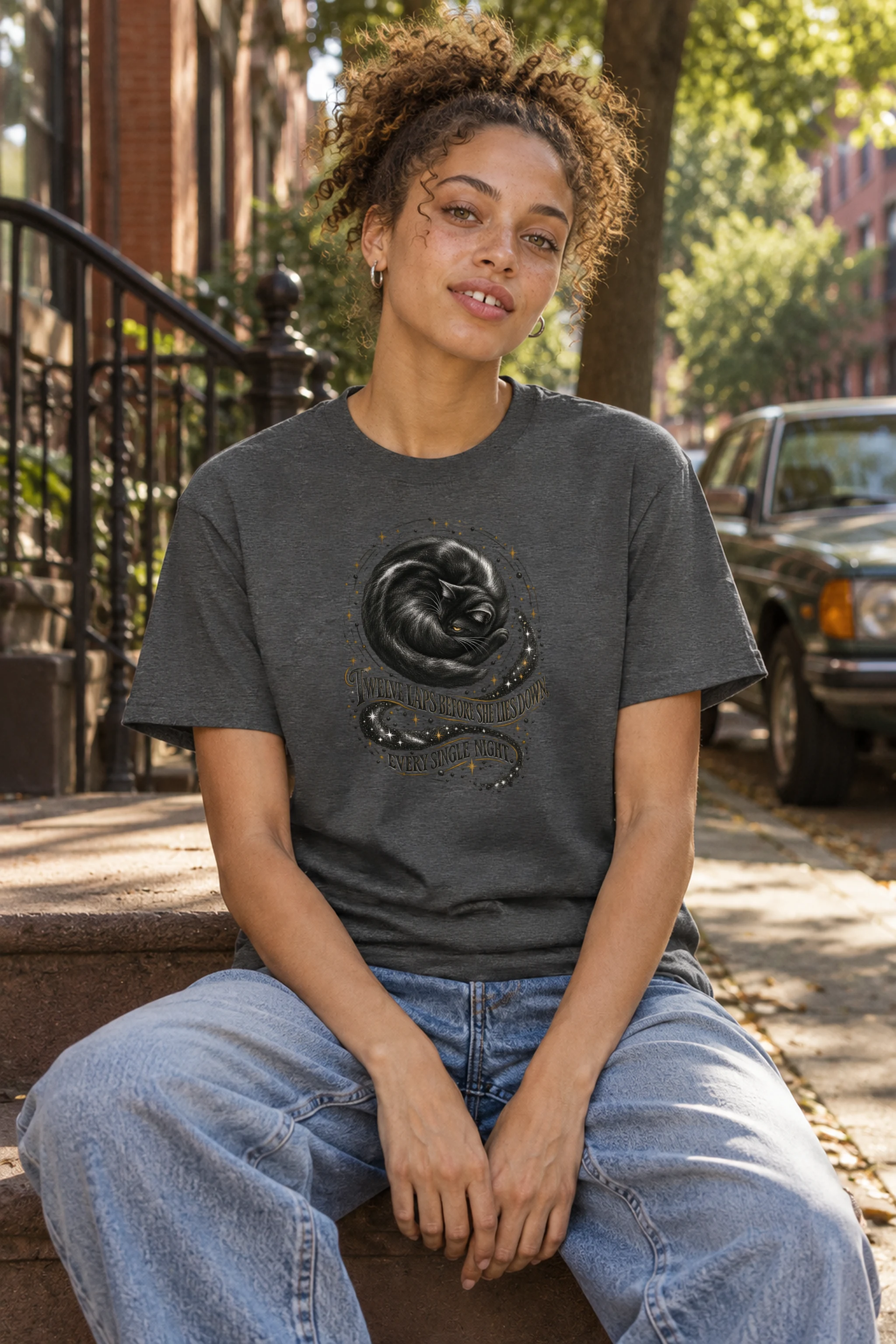 "Twelve Laps Black Cat" Heavyweight Unisex Crewneck T-shirt