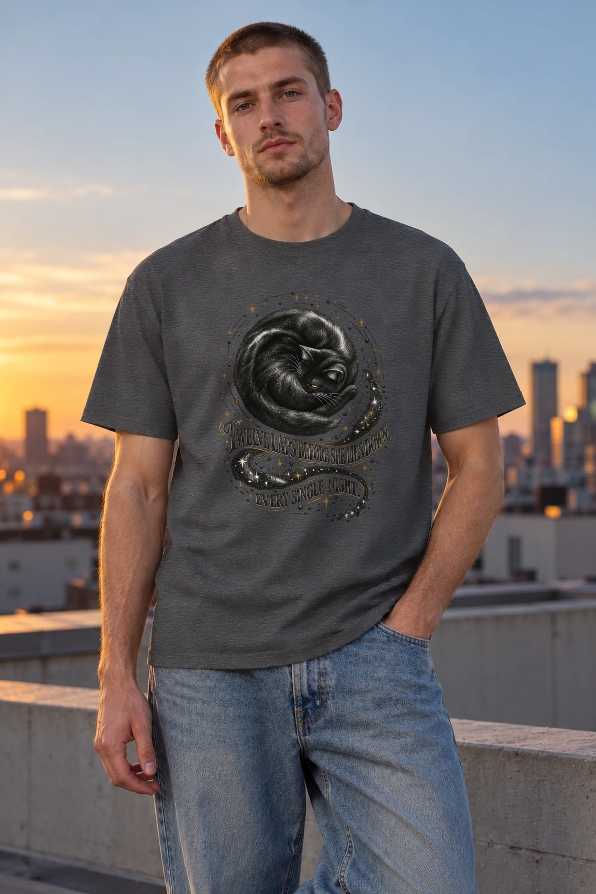 "Twelve Laps Black Cat" Heavyweight Unisex Crewneck T-shirt