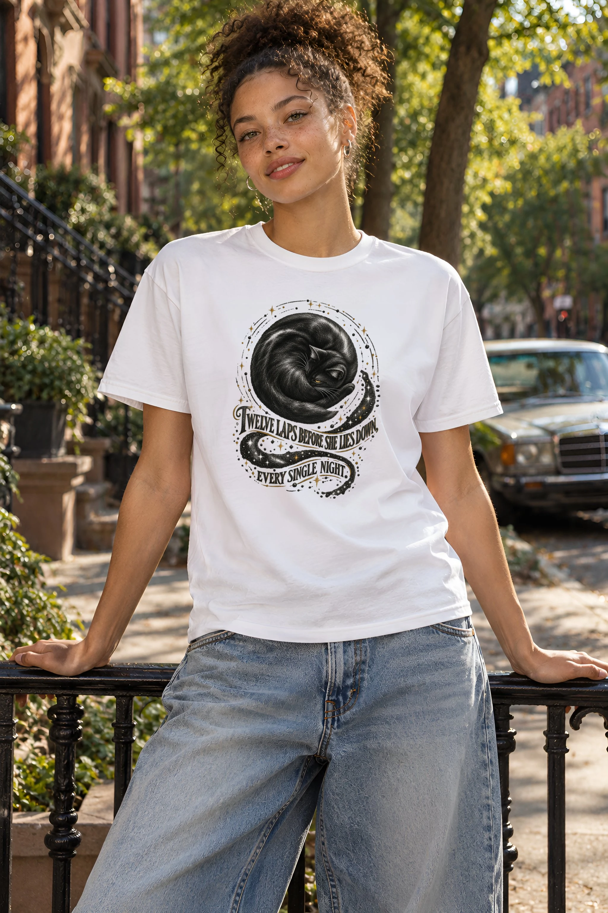 "Twelve Laps Black Cat" Heavyweight Unisex Crewneck T-shirt