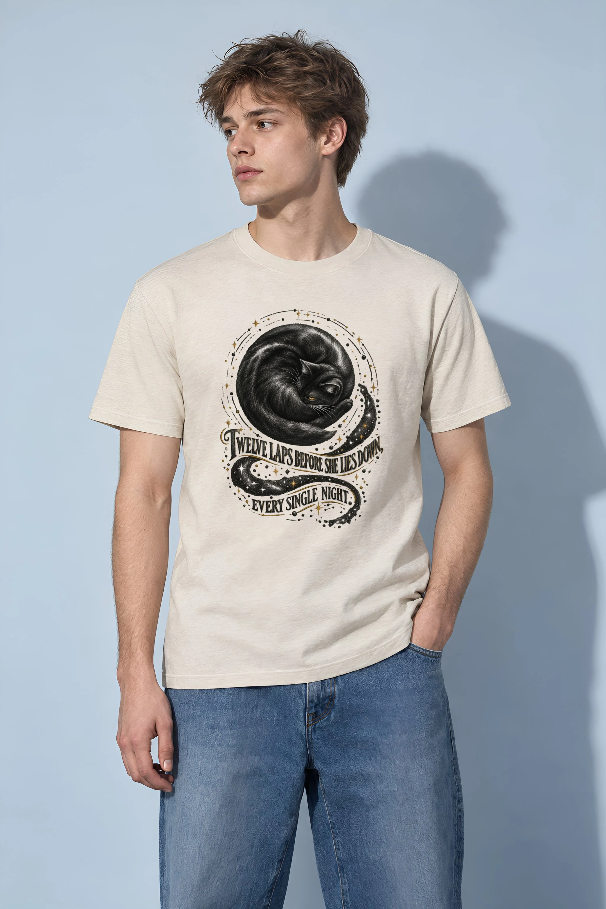"Twelve Laps Black Cat" Heavyweight Unisex Crewneck T-shirt