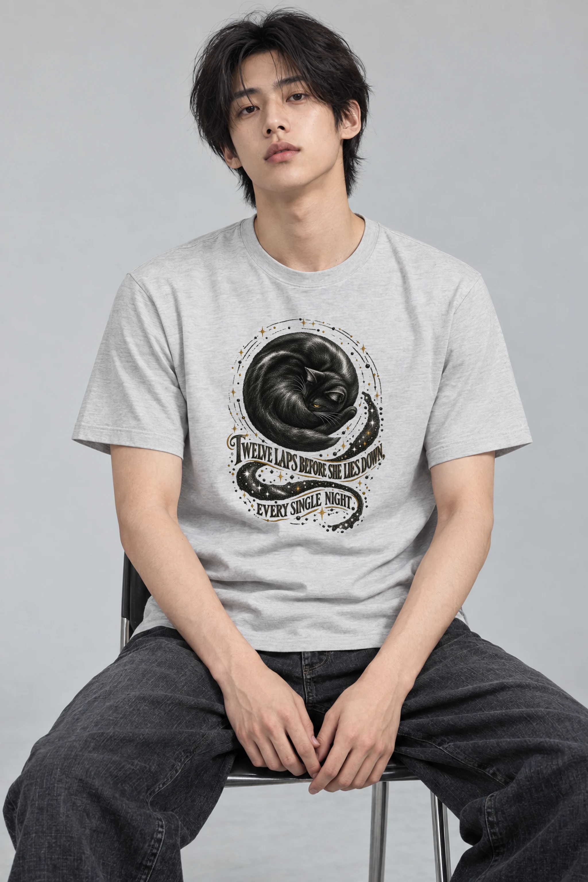 "Twelve Laps Black Cat" Heavyweight Unisex Crewneck T-shirt