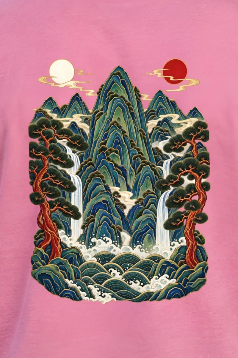 "Twin Sun Waterfalls" Heavyweight Unisex Crewneck T-shirt
