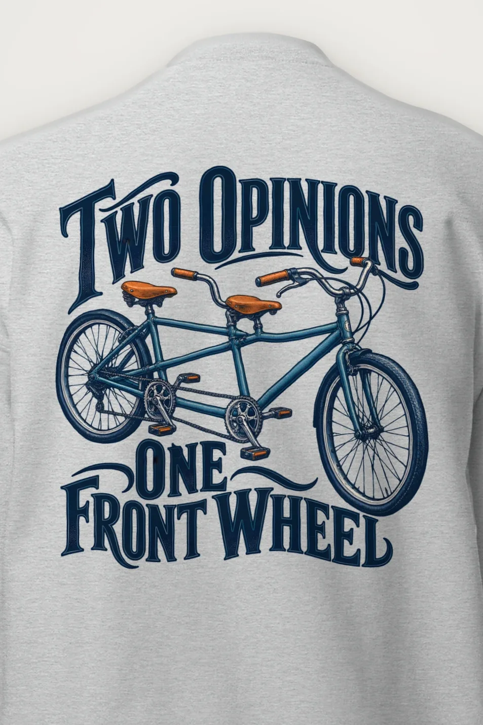 "Two Opinions One Front Wheel" Heavy Blend Unisex Crewneck Sweatshirt - the graphic up close