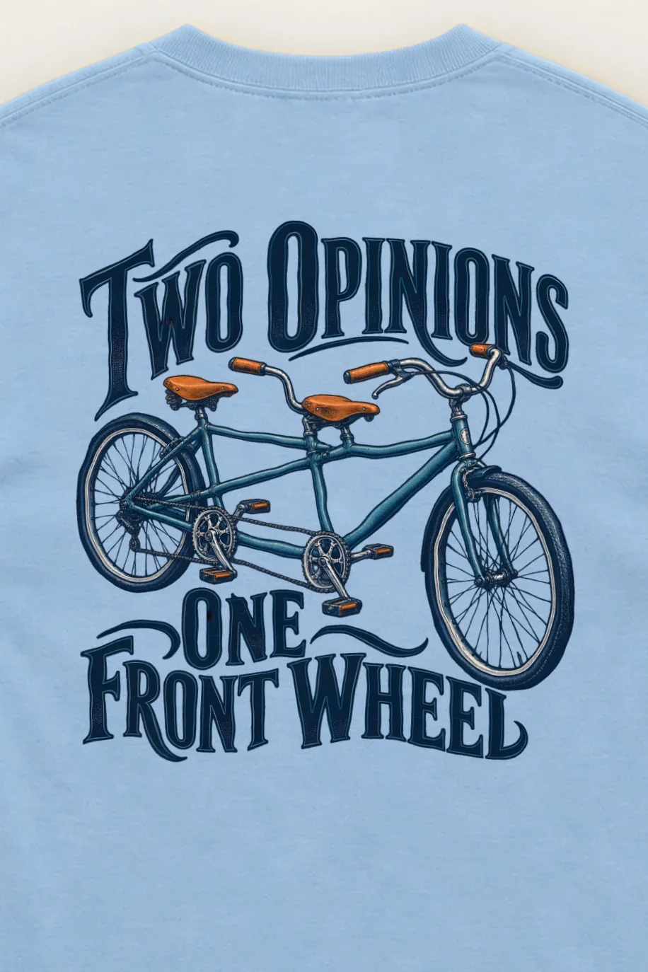 "Two Opinions, One Front Wheel" Unisex Longsleeve T-shirt - the graphic up close