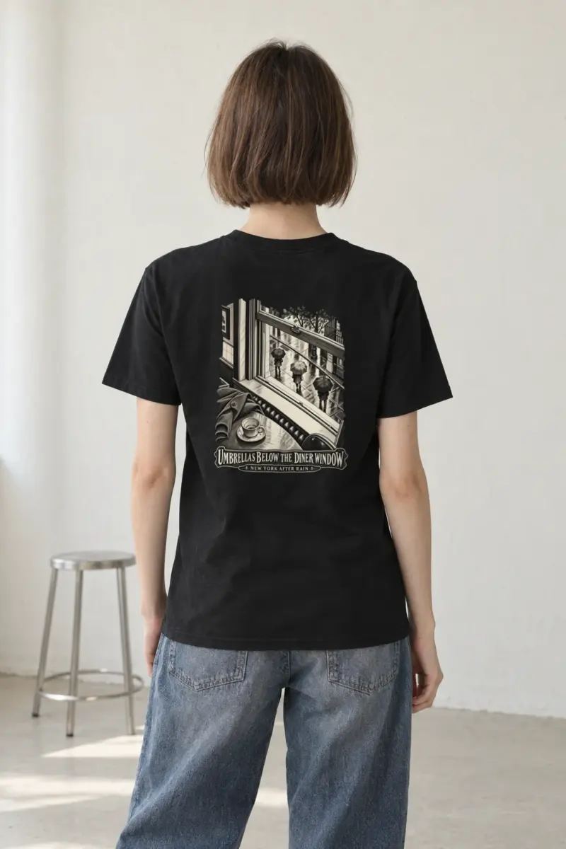 "Umbrellas Below the Diner Window" Heavyweight Unisex Crewneck T-shirt