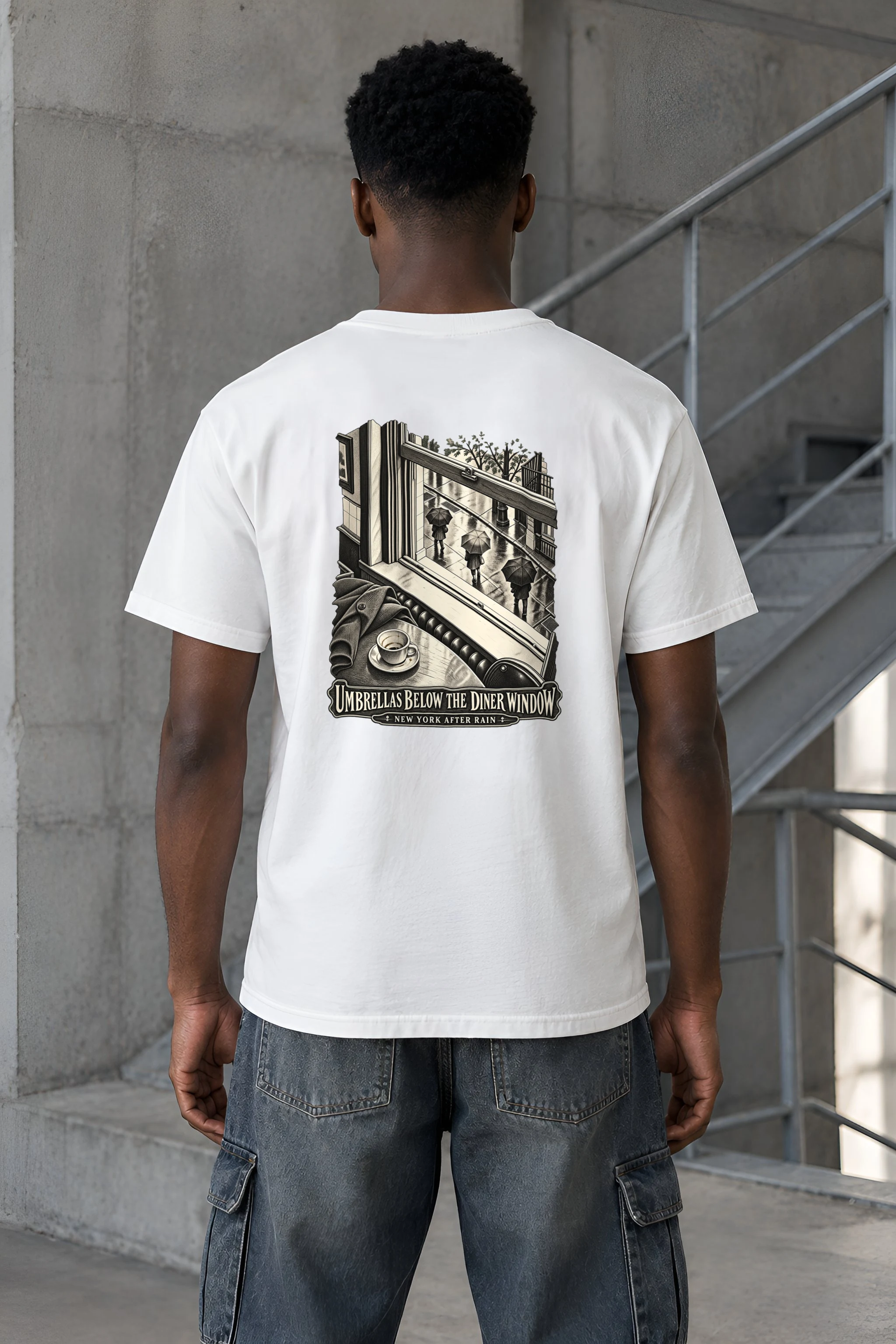 "Umbrellas Below the Diner Window" Heavyweight Unisex Crewneck T-shirt