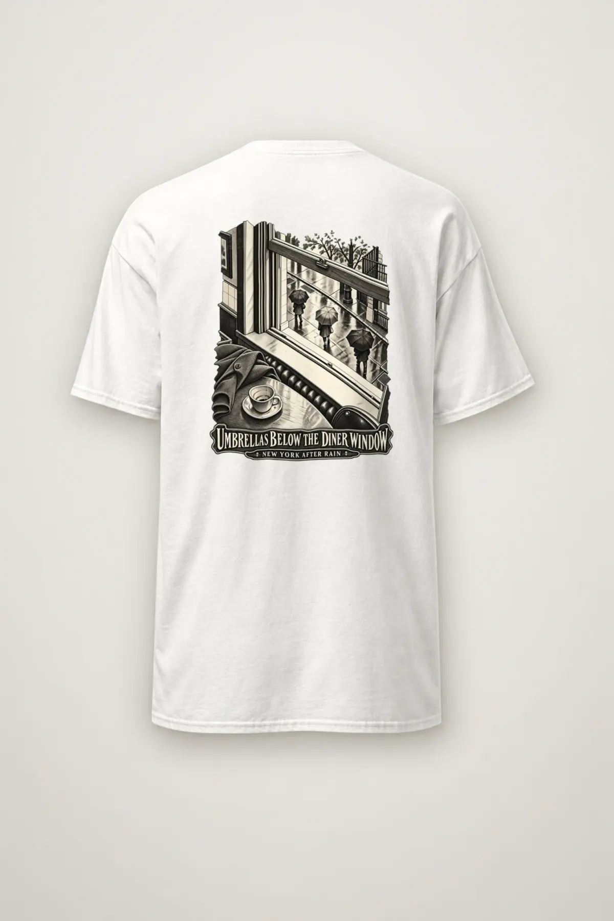 "Umbrellas Below the Diner Window" Heavyweight Unisex Crewneck T-shirt
