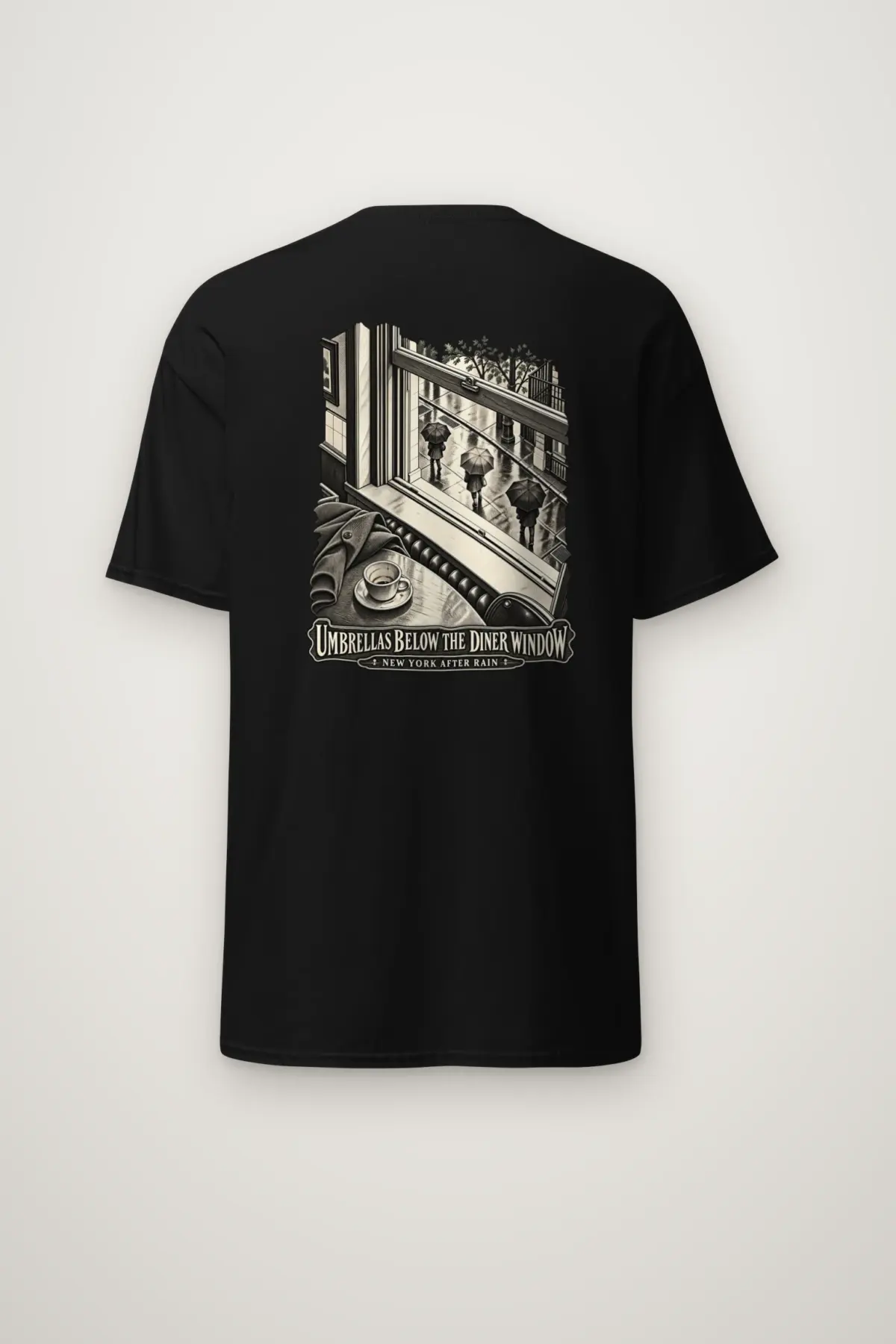 "Umbrellas Below the Diner Window" Heavyweight Unisex Crewneck T-shirt