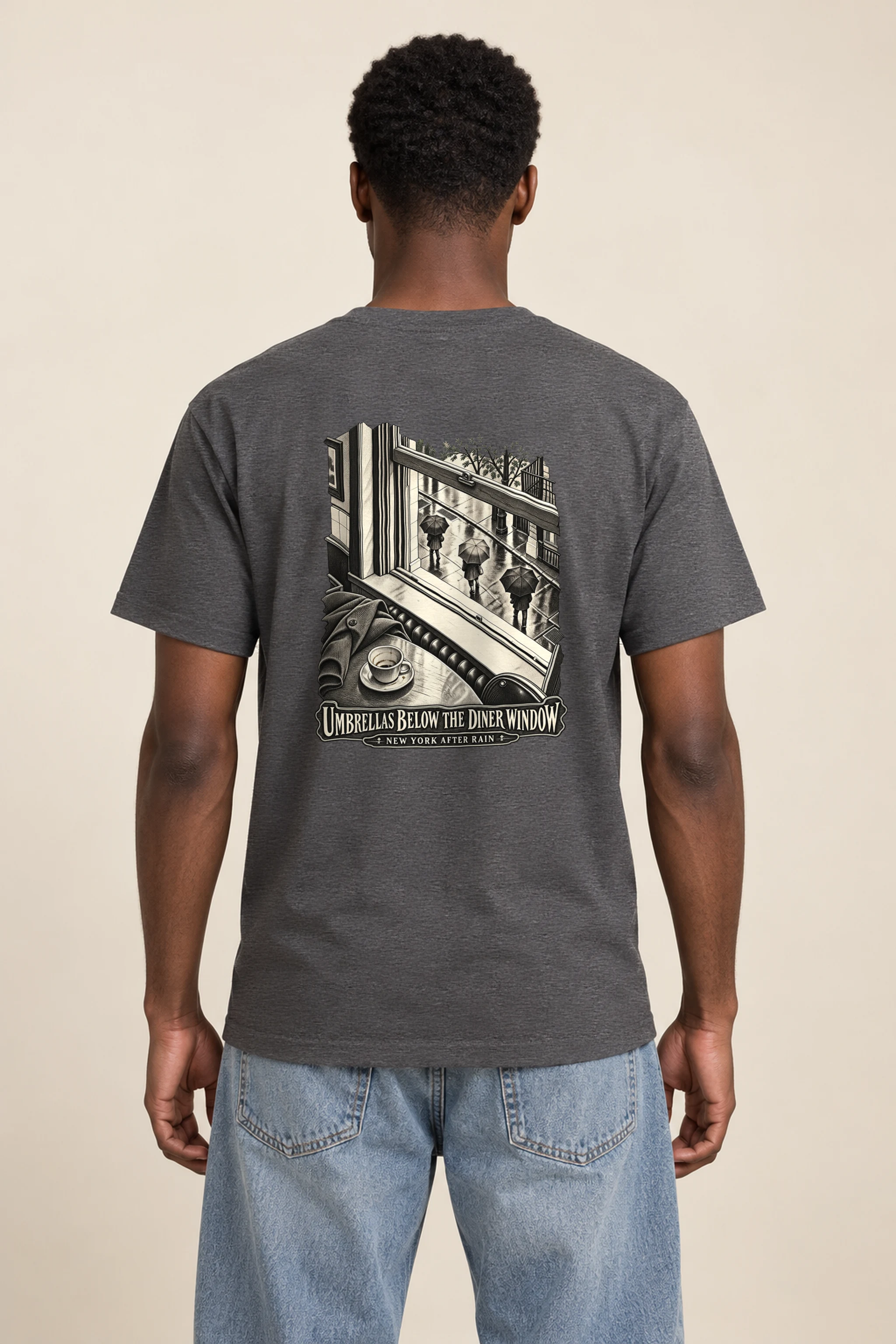 "Umbrellas Below the Diner Window" Heavyweight Unisex Crewneck T-shirt