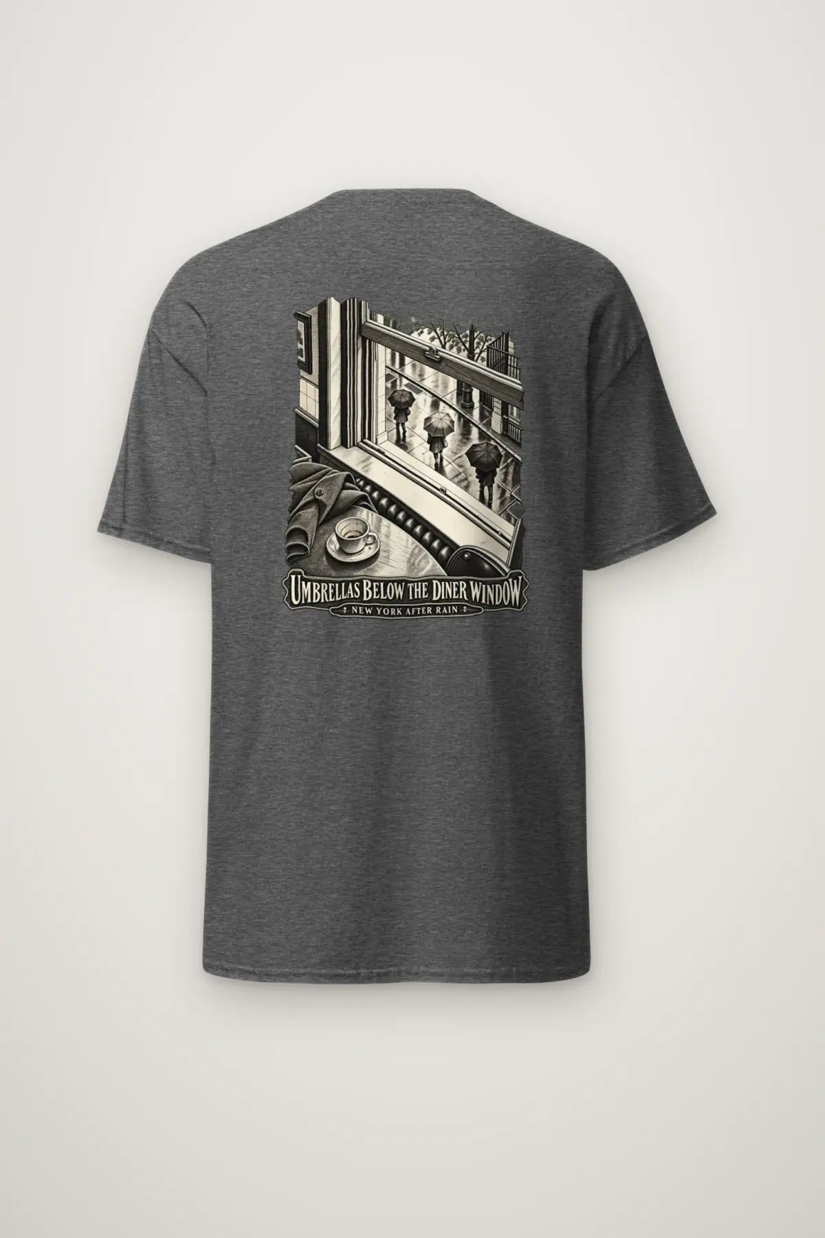"Umbrellas Below the Diner Window" Heavyweight Unisex Crewneck T-shirt