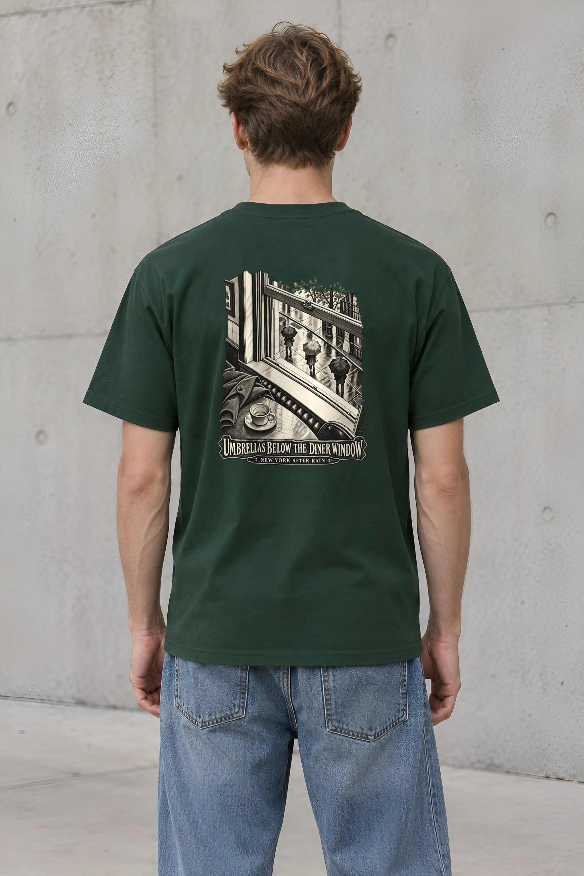"Umbrellas Below the Diner Window" Heavyweight Unisex Crewneck T-shirt