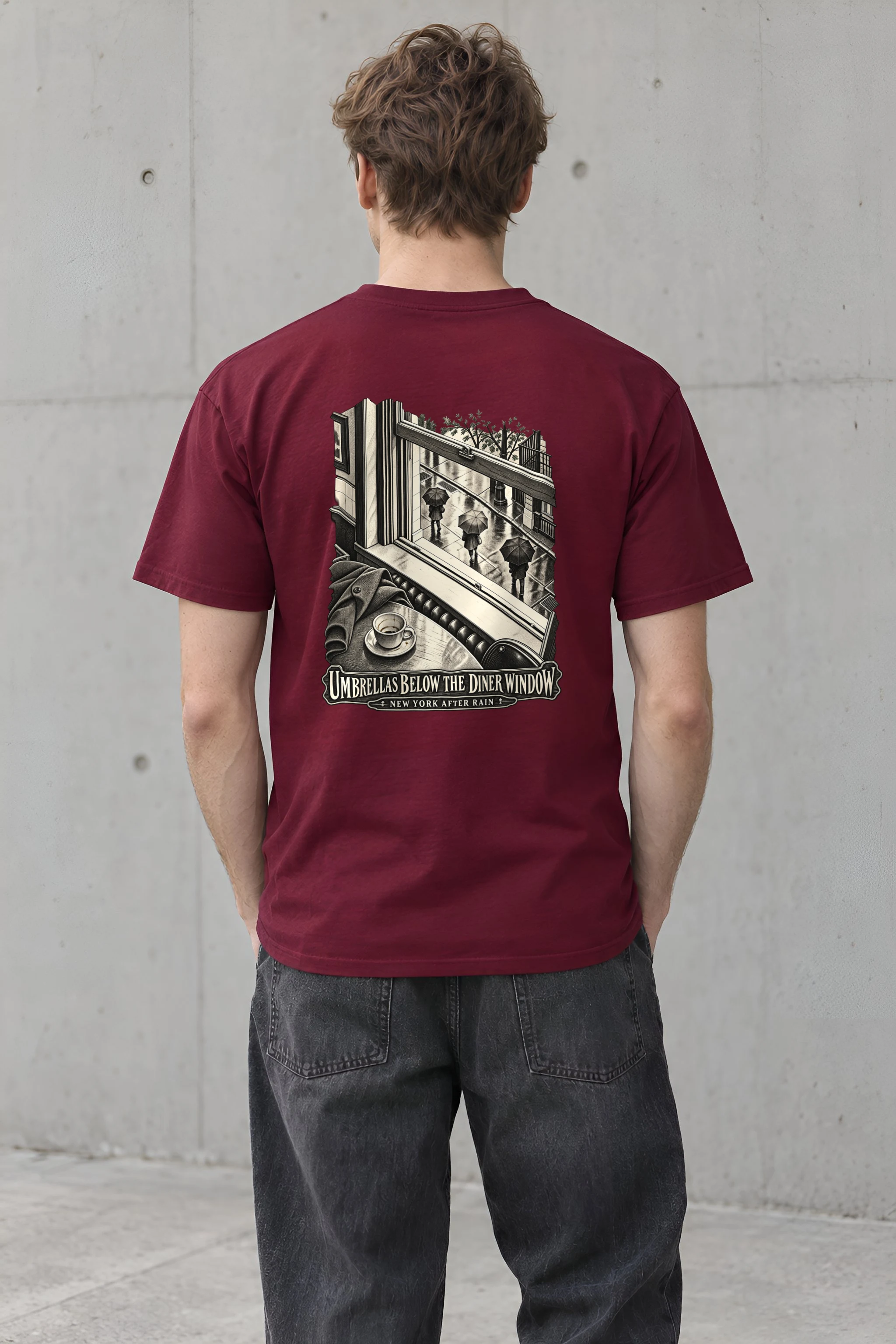 "Umbrellas Below the Diner Window" Heavyweight Unisex Crewneck T-shirt